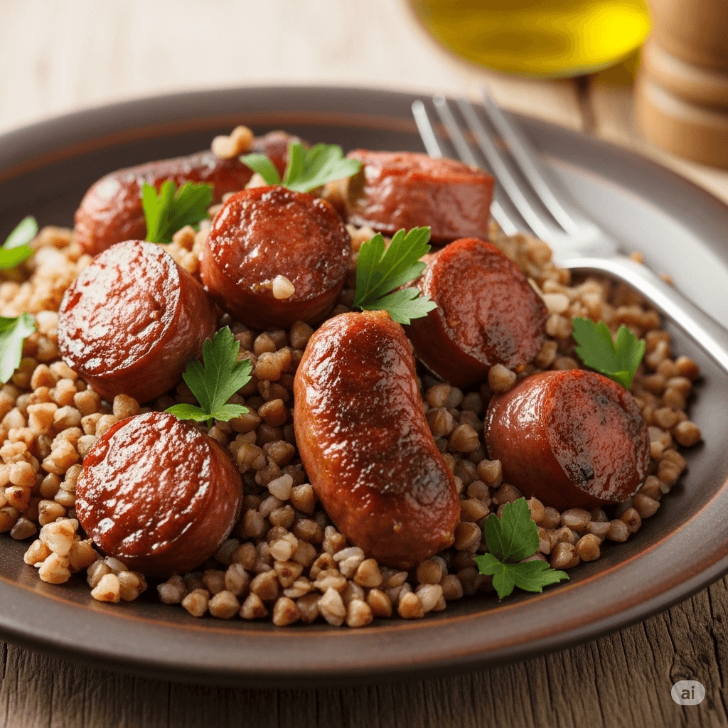 проста страва з гречки та сосиски