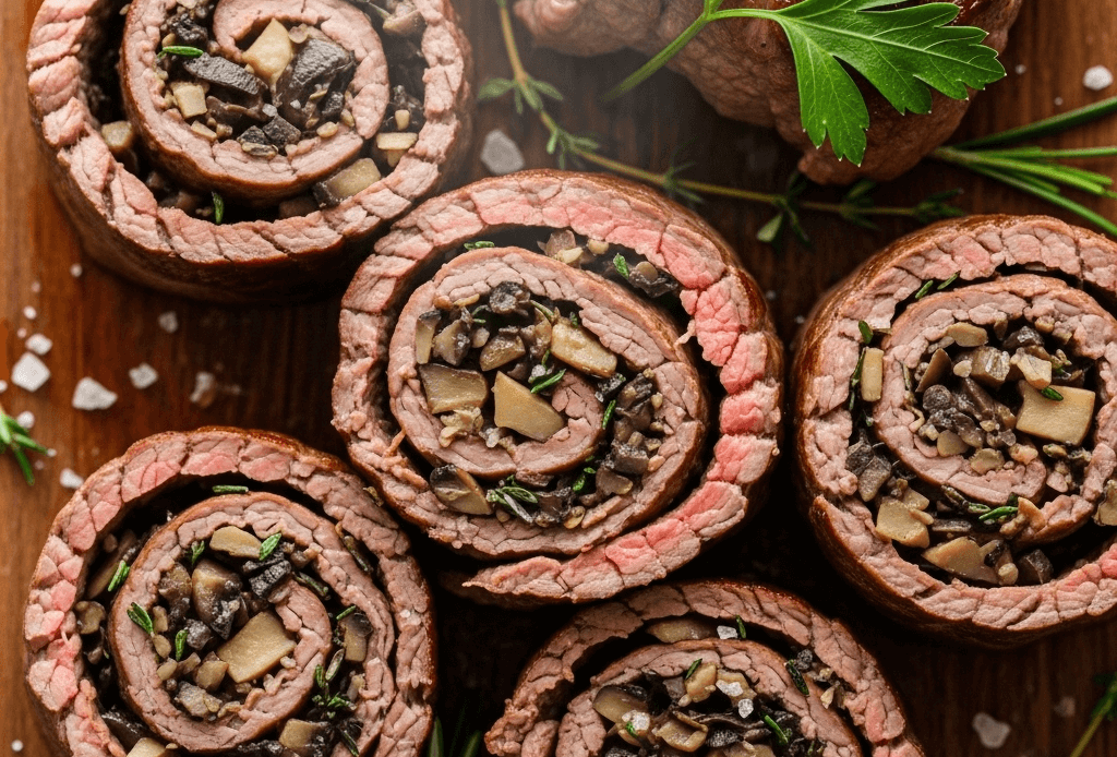 смачні та мясні крученики з грибами